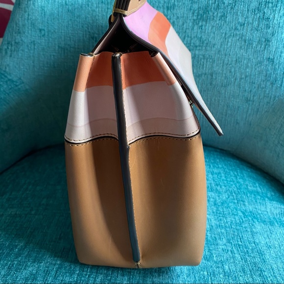 Tory Burch Block-T Degrade Vachetta Fresh Melon Leather Shoulder Strap Satchel - Picture 9 of 16